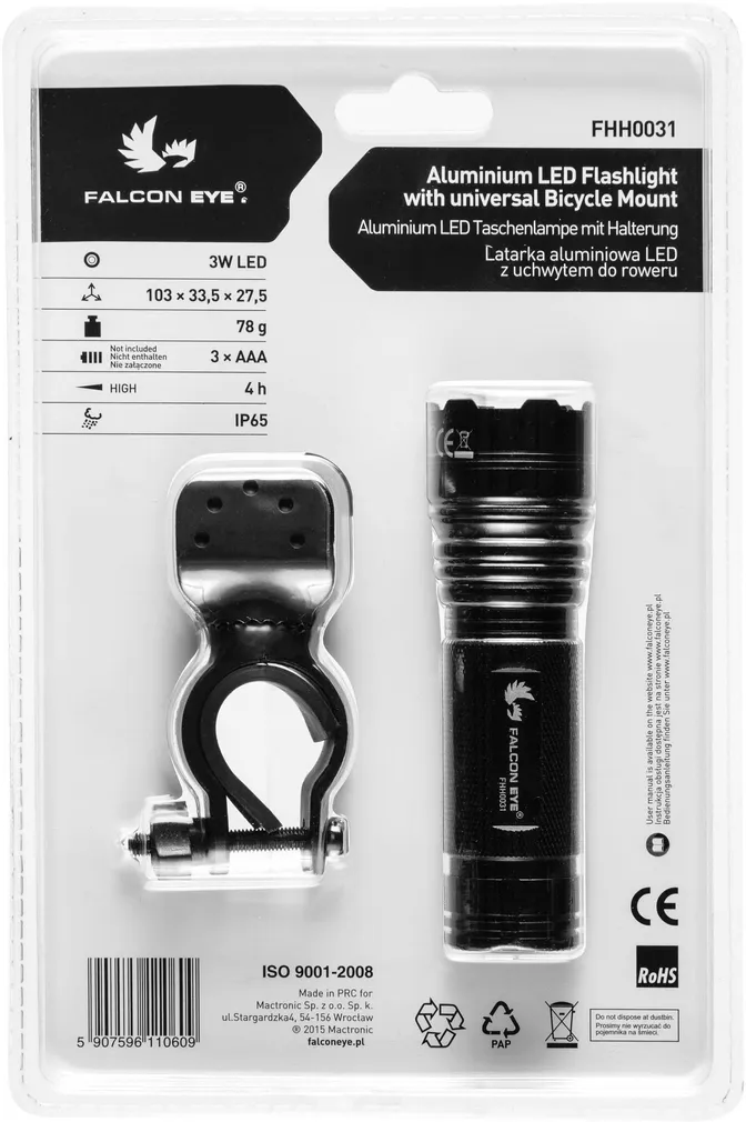 TASKULAMP FALCON EYE 3W LED FHH0031 160LM UNIVERSAALNE RATTAKINNITUS