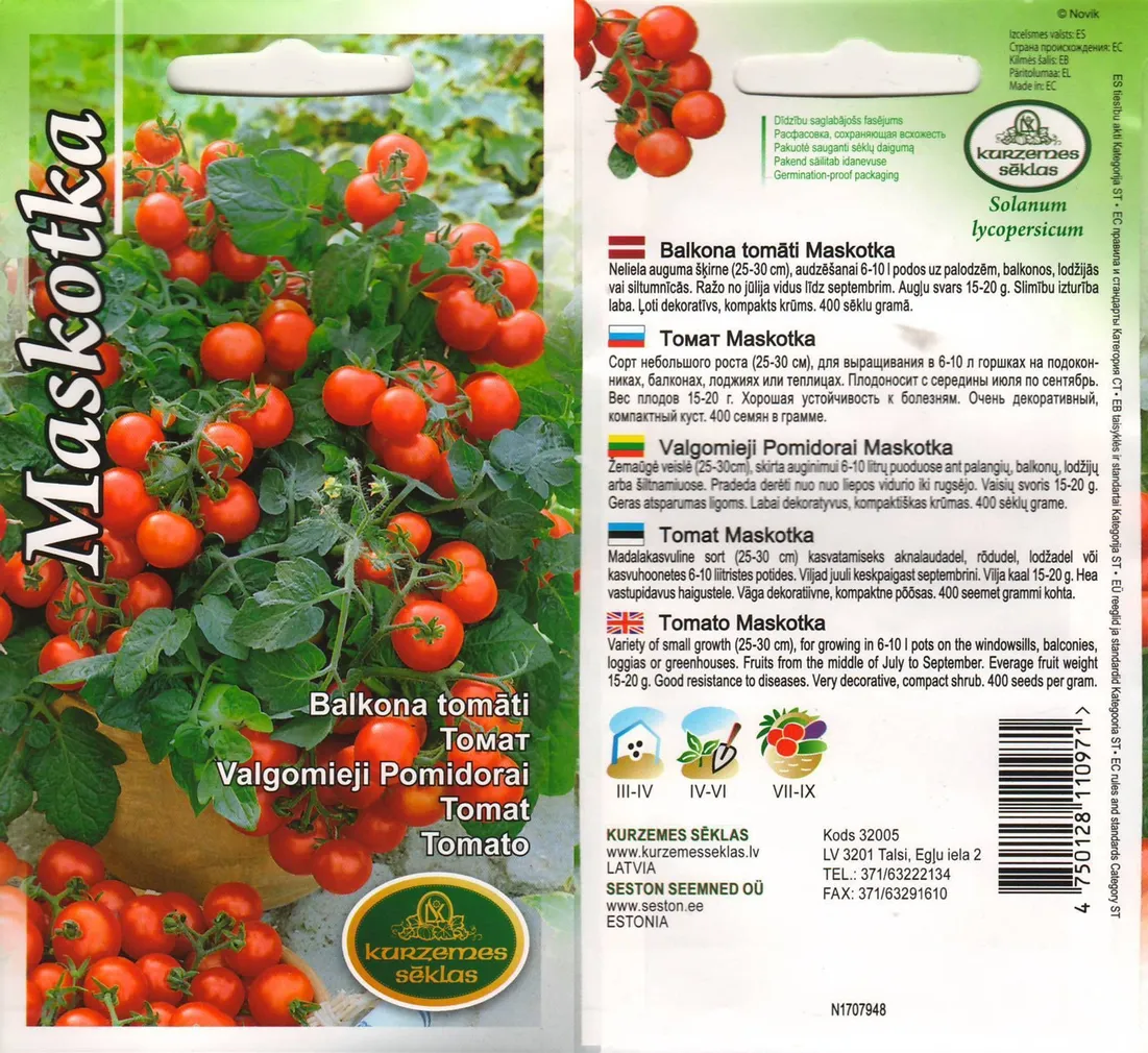 SEEMNED KURZEMES SEKLAS TOMAT 'MASKOTKA' PUNANE POTITOMAT 0,1 G