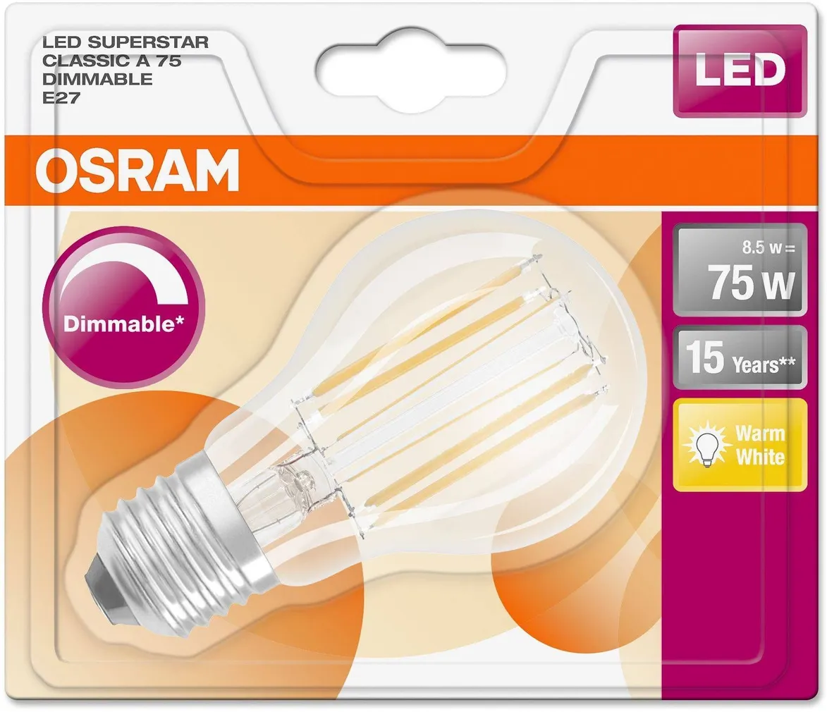 LED LAMP OSRAM LED RETROFIT CLASSIC 8,5W E27 A60 2700K 1055LM DIMMERDATAV