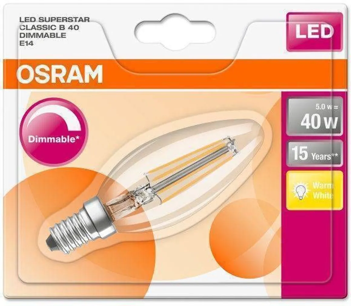 LED LAMP OSRAM LED RETROFIT CLASSIC 4,5W E14 B35 2700K 470LM DIMMERDATAV