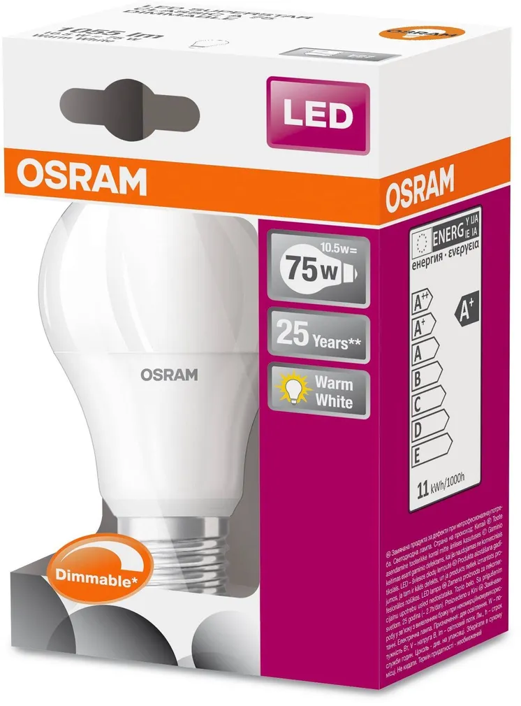 LED LAMP OSRAM LED SUPERSTAR CLASSIC 10,5W E27 A60 2700K 1055LM DIMMERDATAV
