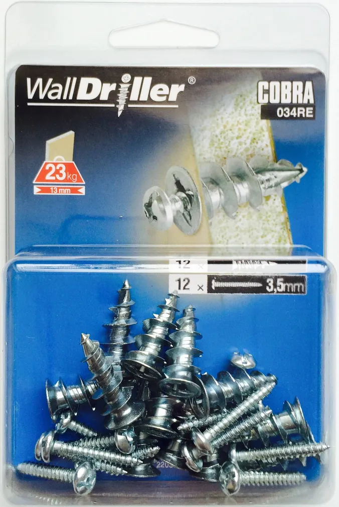 TÜÜBEL KIPSPLAADILE COBRA WALLDRILLER + KRUVI 3,5X25MM