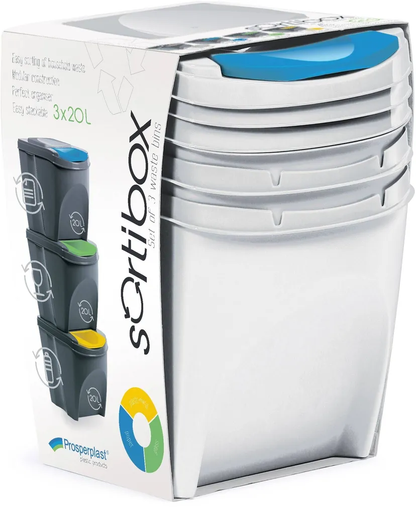 PRÜGIKASTIDE 3-NE KOMPLEKT PROSPERPLAST SORTIBOX 3X20L VALGE