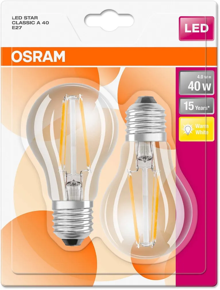 LED LAMP OSRAM LED RETROFIT CLASSIC 4W E27 A40 470LM 2700K KLAAR 2TK PAKIS