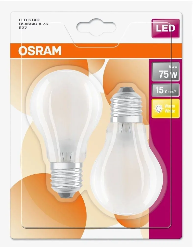 LED LAMP OSRAM LED RETROFIT CLASSIC 8W E27 A60 1055LM 2700K MATT 2TK PAKIS