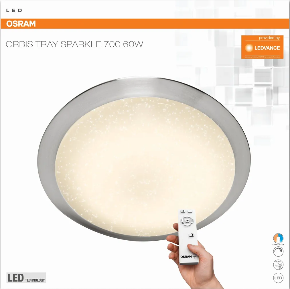 PLAFOON TRAY SPARKLE OSRAM 60W LED 3300LM 2700-6500K PULT 