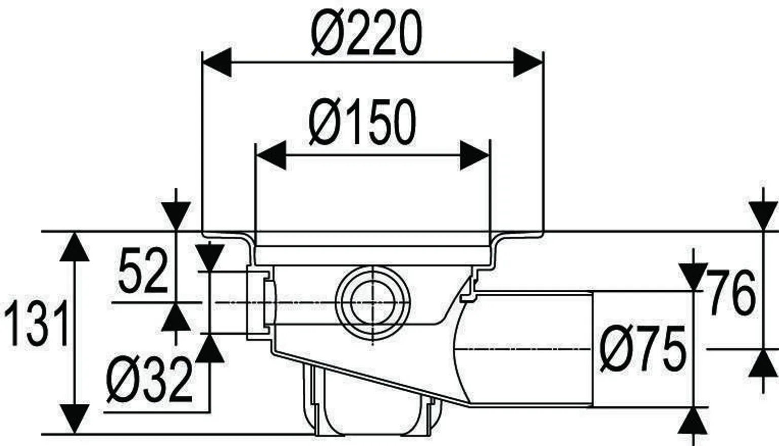 TRAPP UPONOR Ø75/3X32MM HORISONTAALNE Ø150MM 131MM
