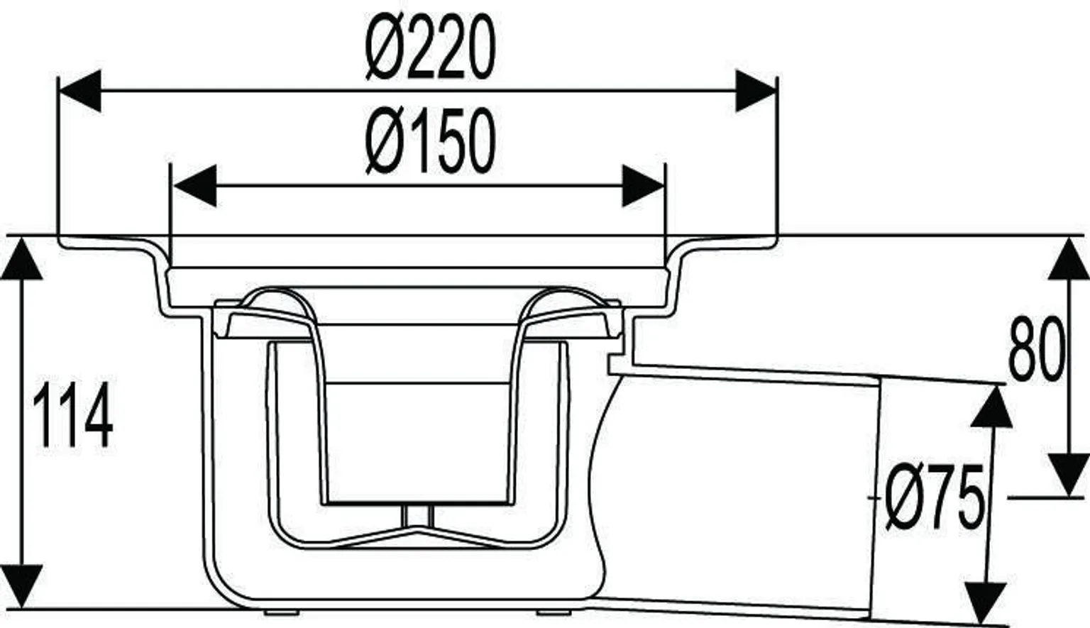 TRAPP UPONOR Ø75MM MADAL HORISONTAALNE Ø150MM 114MM