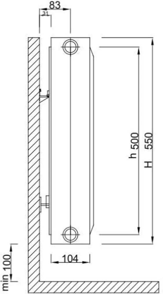 TERASRADIAATOR INVENA K22 KÜLGÜHENDUSEGA 800X550X104MM 1347W