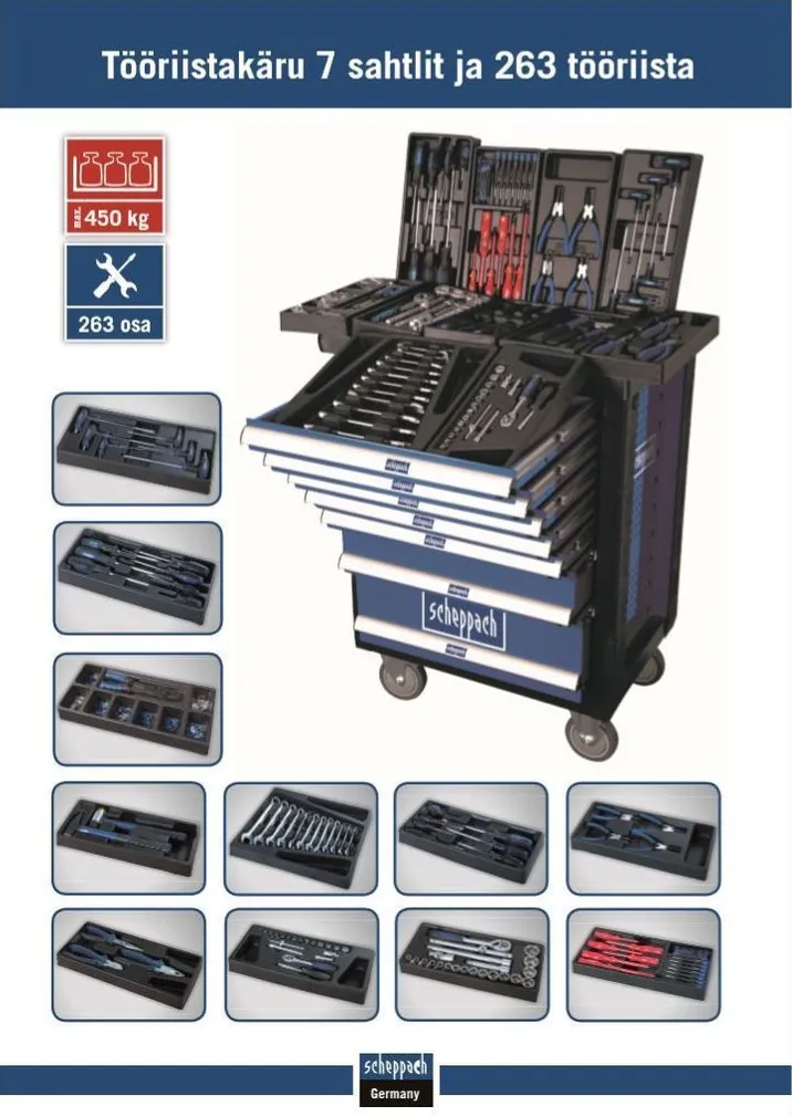 TÖÖRIISTAKÄRU SCHEPPACH TW1000 7 SAHTLI JA 263 TÖÖRIISTAGA