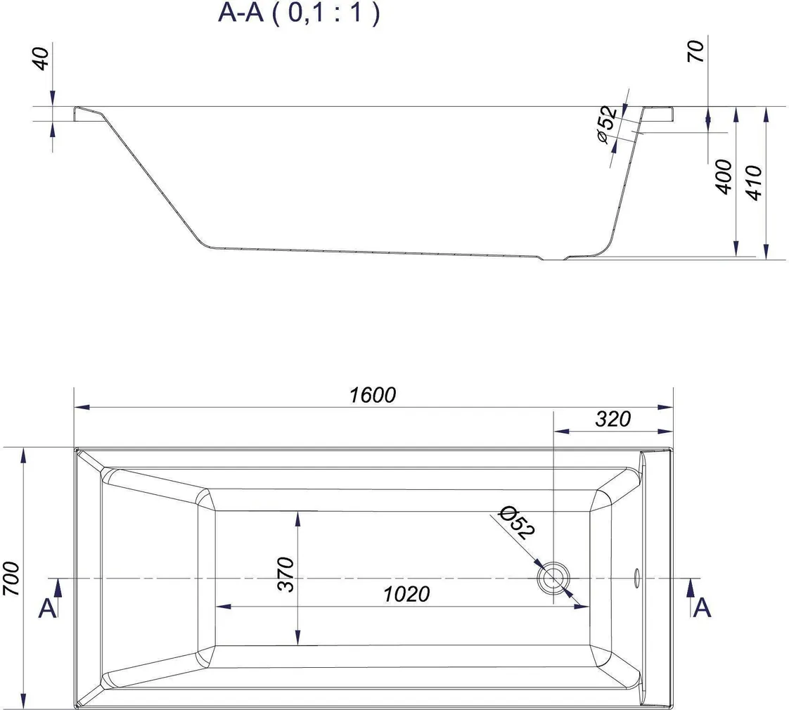 VANN CERSANIT BALINEA JALGADEGA160X70X41CM 