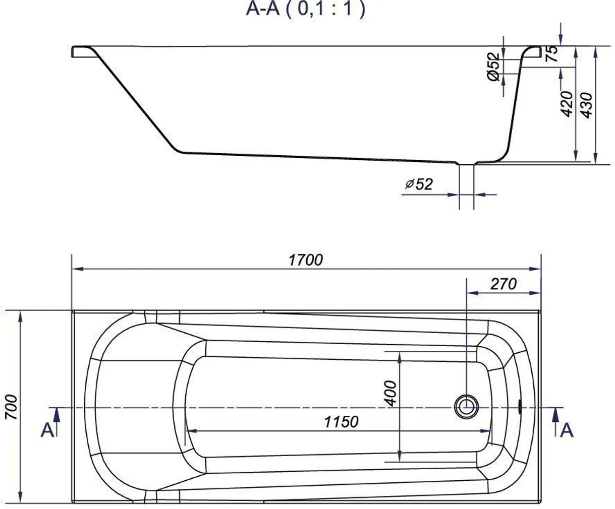 VANN CERSANIT NAO JALGADEGA 170X70X43CM 