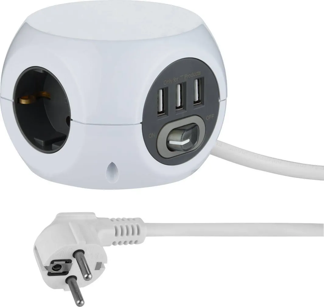 PIKENDUSJUHE ELECTRALINE 1,5M 3PESA 3G1,5MM² LK LÜLITI 3XUSB 