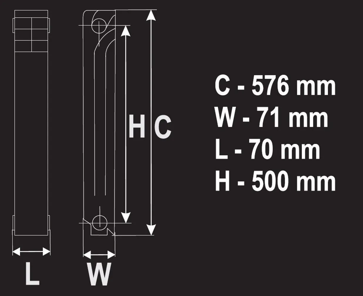 ALUMIINIUMIST RADIAATOR HERMES H-500 700X576X71MM KÜLGÜHENDUS 10 RIBI 818W