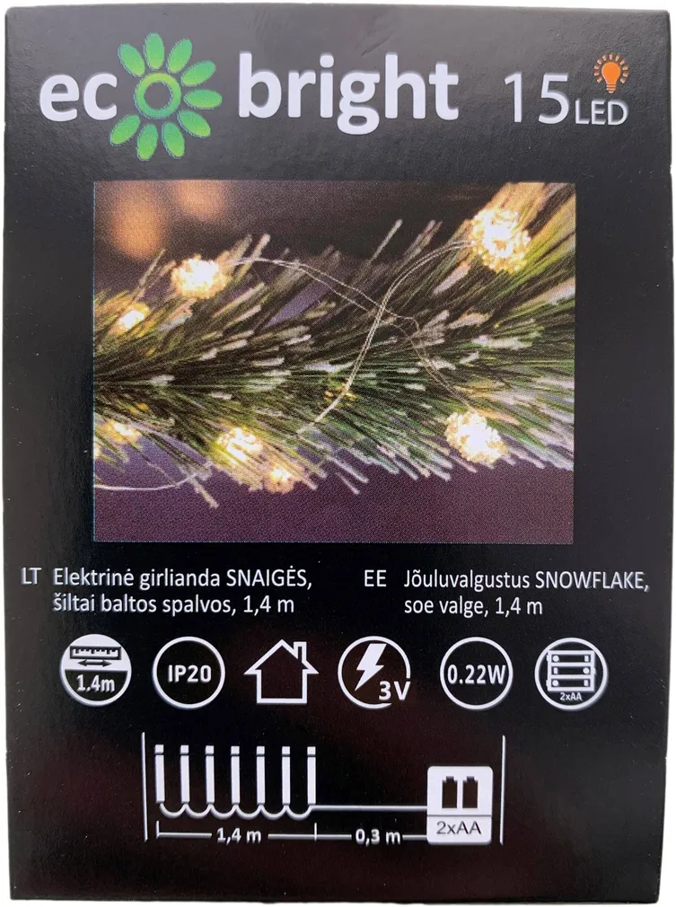 JÕULUVALGUSTUS ECO BRIGHT SISE 10LED, IP20, 2XAA, SOE VALGE 1,4M 