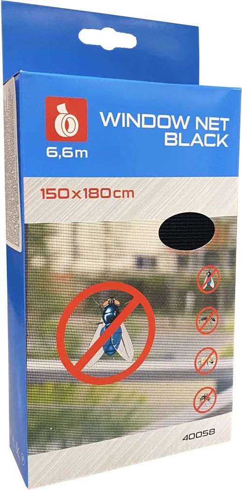 PUTUKAVÕRK AKNALE 150X180CM+KINNITUSTEIP 6,6M MUST