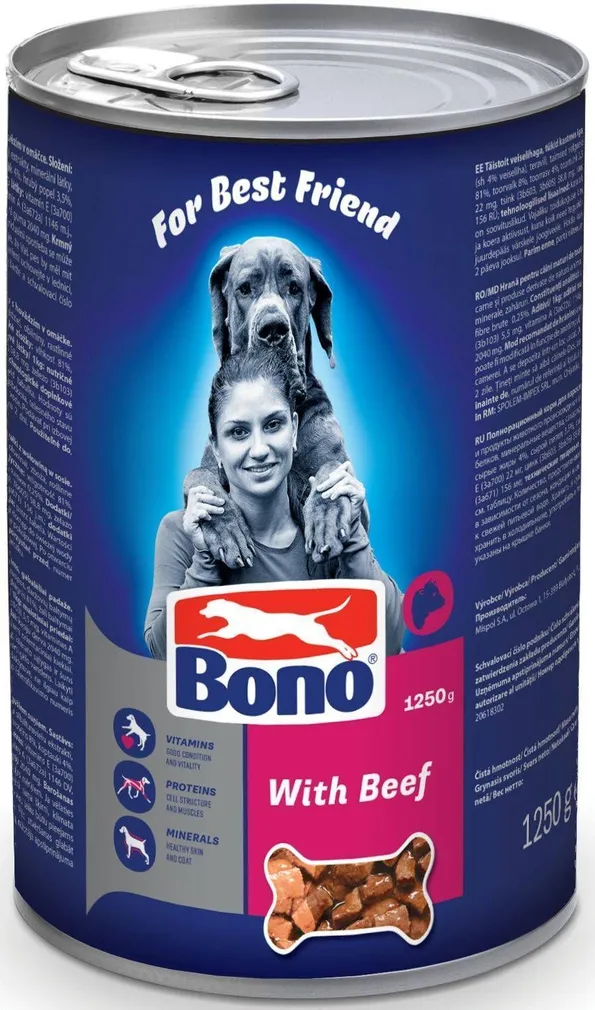 LEMMIKLOOMA BONO TÄISTOIT KOERTELE KASTMES LOOMALIHAGA 1,25KG