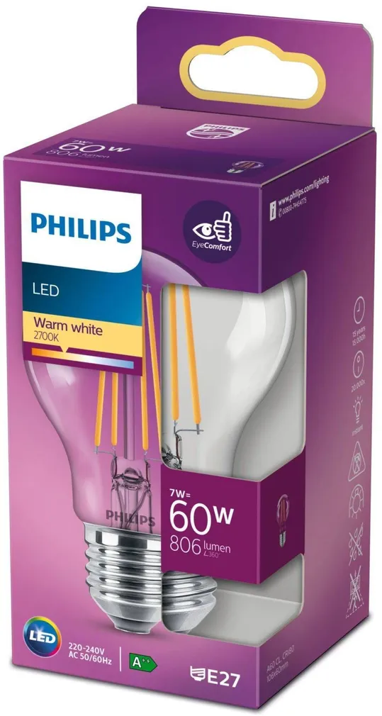 LED LAMP PHILIPS CLASSIC FILAMENT 7W E27 A60 806LM