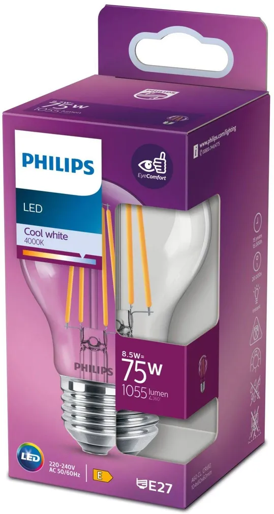 LED LAMP PHILIPS CLASSIC FILAMENT 8,5W E27 A60 1055LM