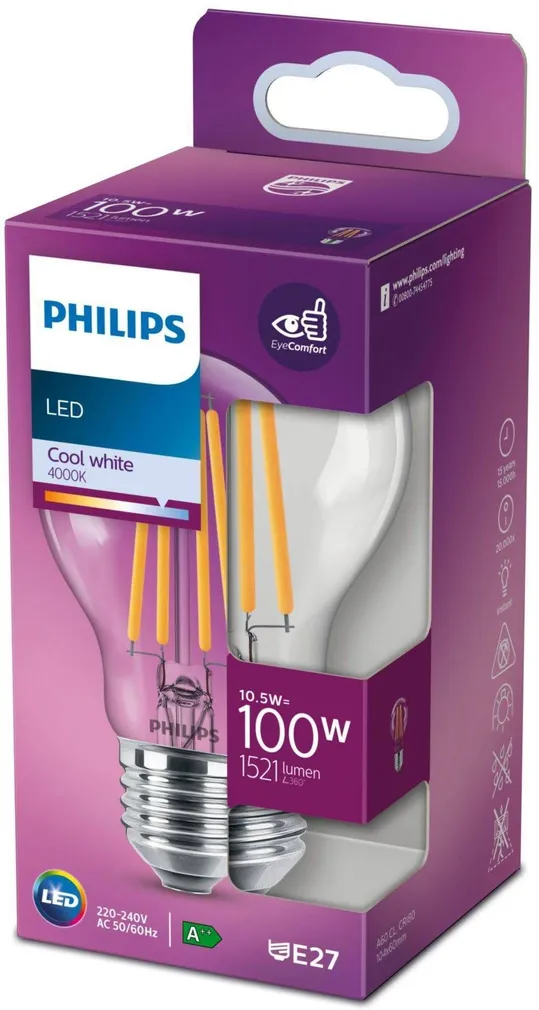 LED LAMP PHILIPS CLASSIC FILAMENT 10,5W E27 A60 1521LM