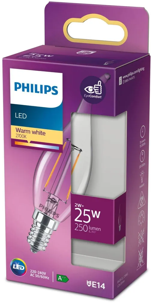 LED LAMP PHILIPS CLASSIC FILAMENT 2W E14 BA35 250LM