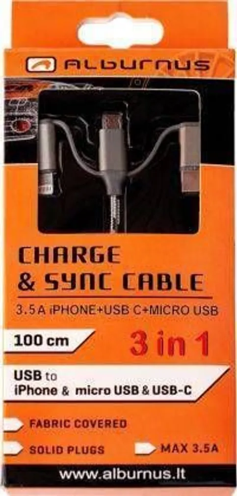 LAADIMISKAABEL ALBURNUS 3IN1 APPLE, MICRO USB, TYPE C