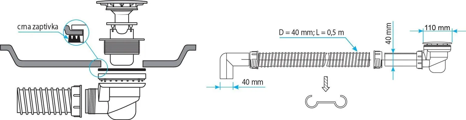 SIFOON DUŠIALUSELE 90MM PESA GOFREERITUD TORU 40X500MM