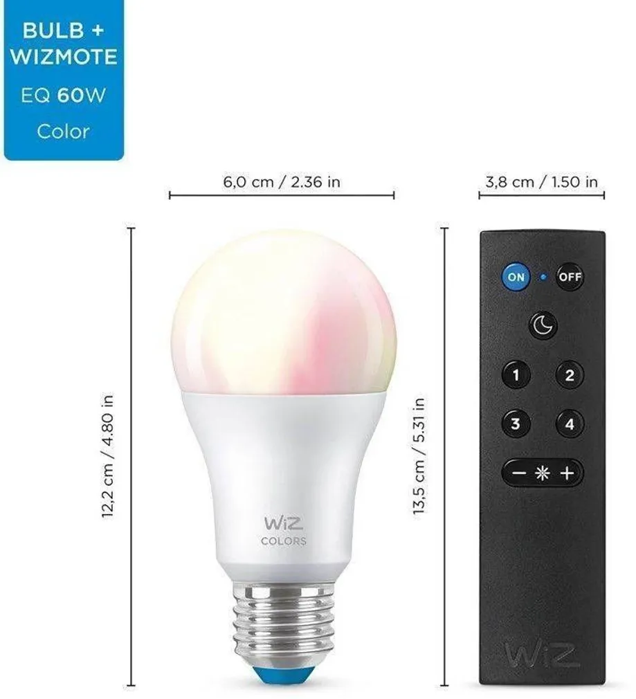 LED LAMP WIZ 8W A60 E27 806LM RGB 2TK PAKIS+PULT WIFI/BT