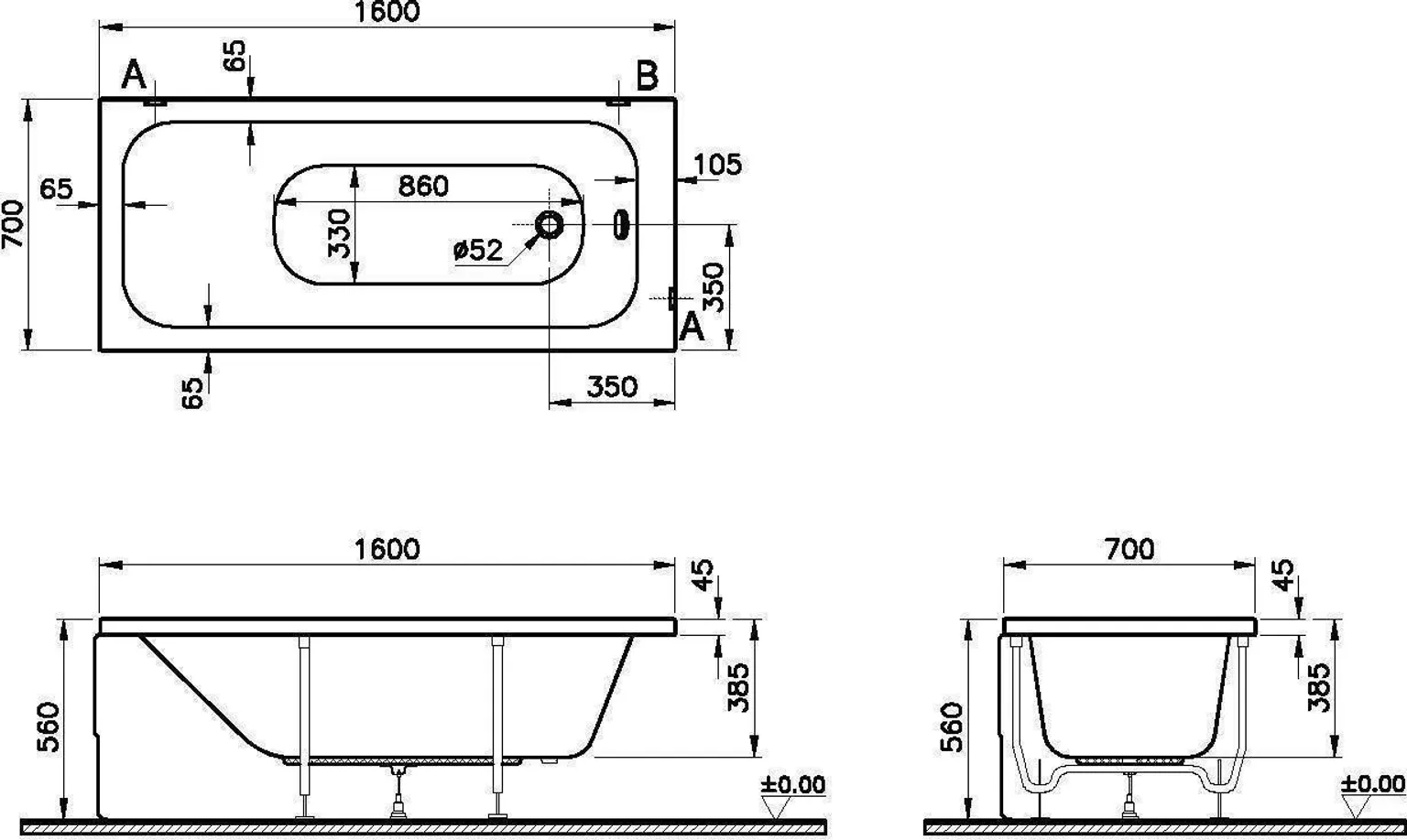 VANN VITRA OPTIMUM NEO 160X70X38,5CM AKRÜÜL