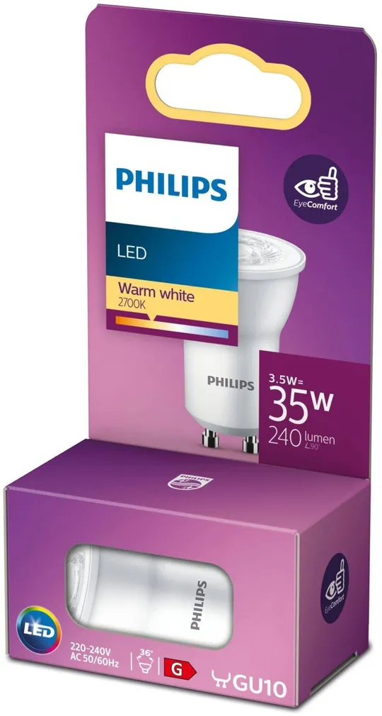 LED LAMP PHILIPS 3,5W-35W MR11 GU10 2700K 240LM 36D