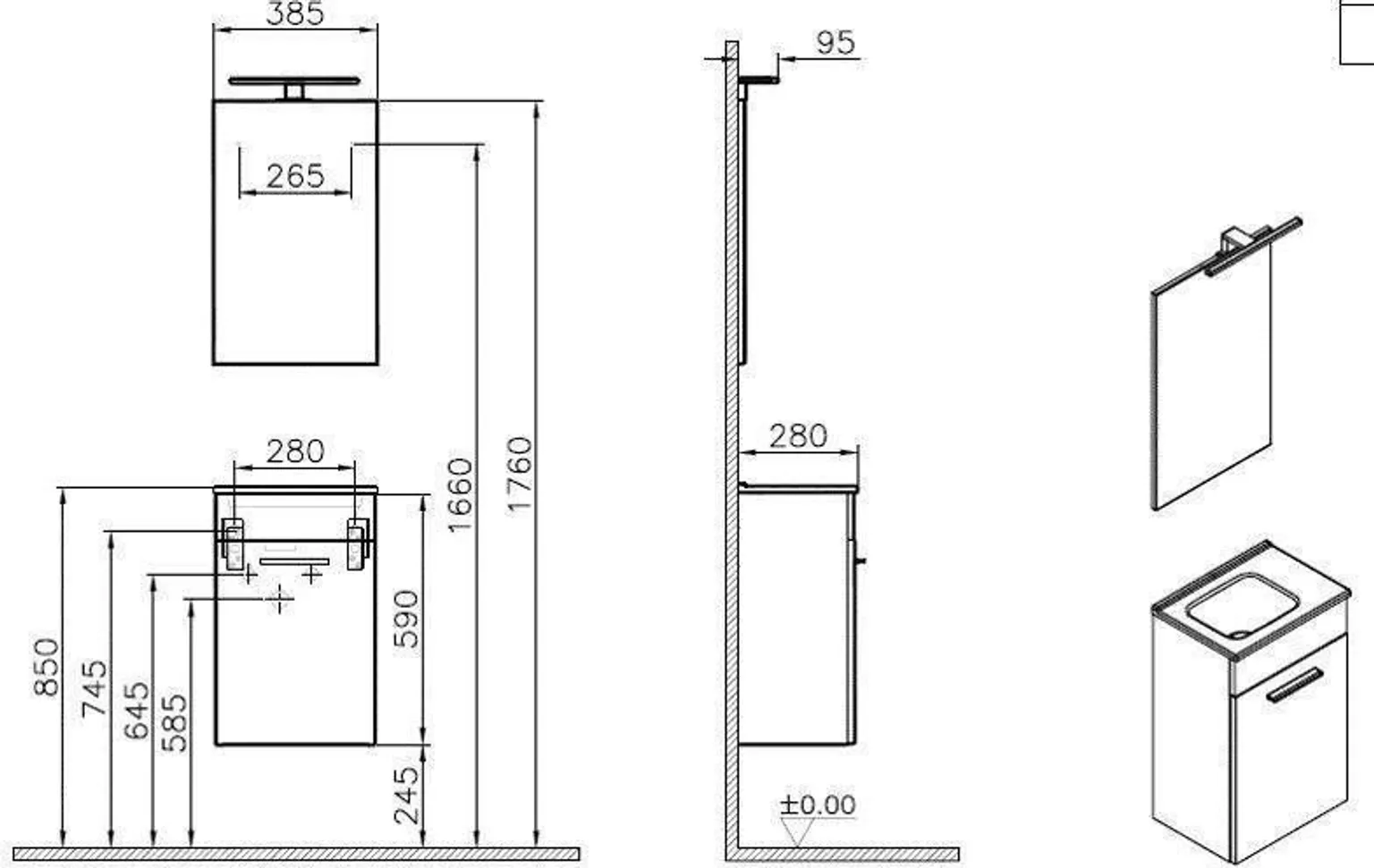 VANNITOAMÖÖBLI KOMPLEKT VITRA MIA 40CM VALGE