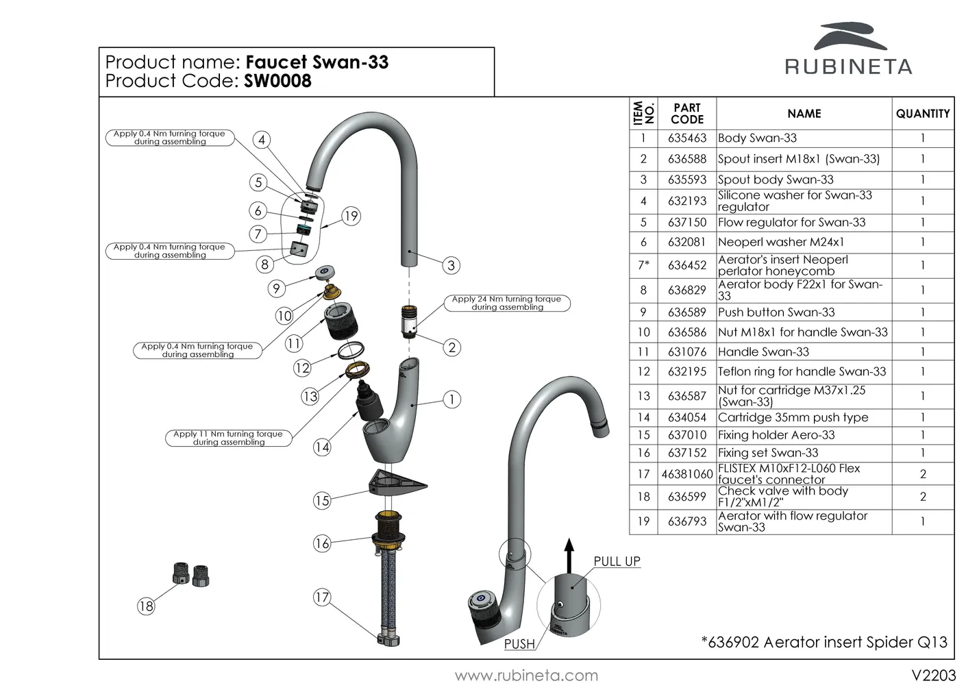 KÖÖGISEGISTI RUBINETA SWAN-33 LÜLITIGA KROOM
