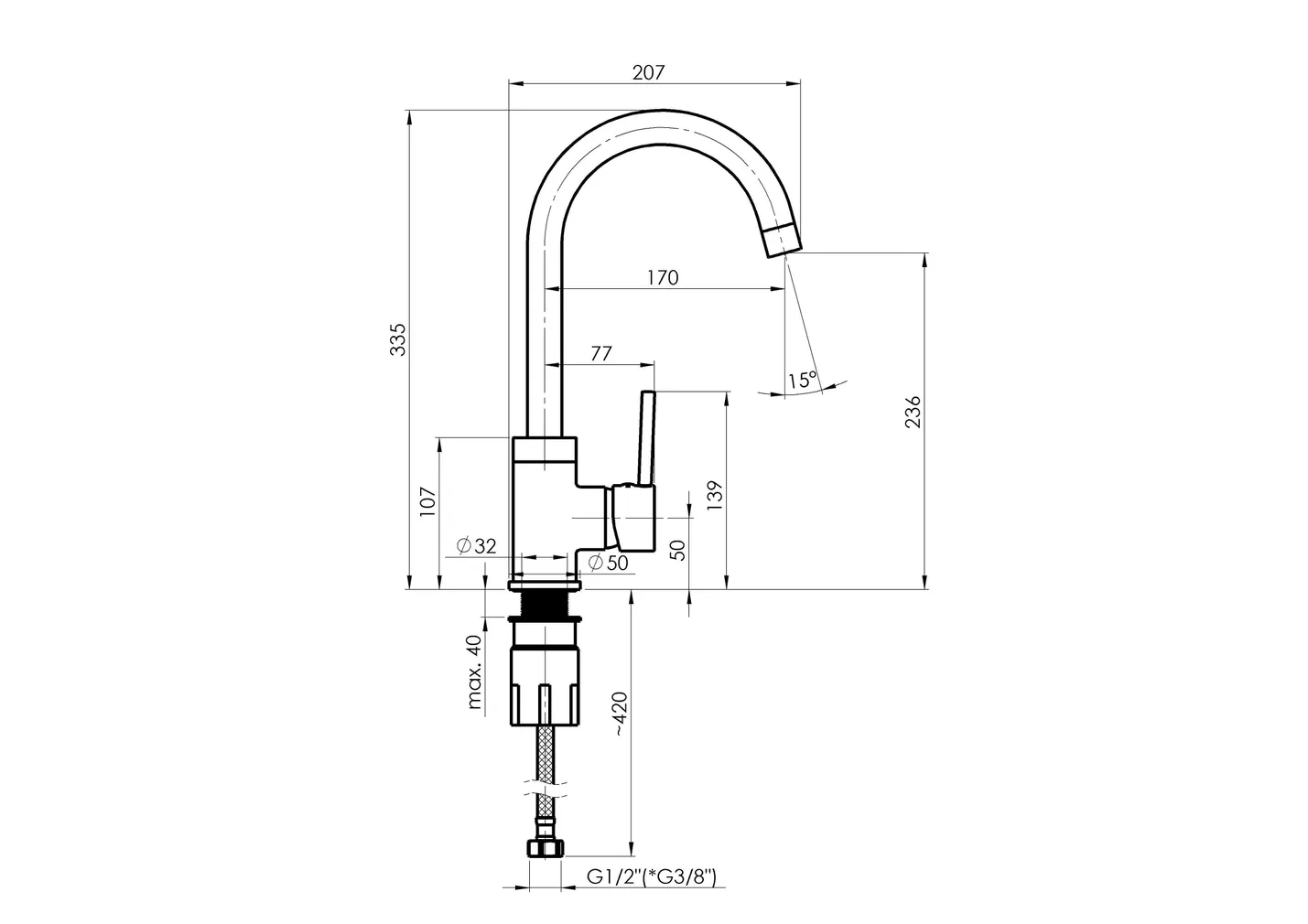 KÖÖGISEGISTI RUBINETA AXE-33 KROOM