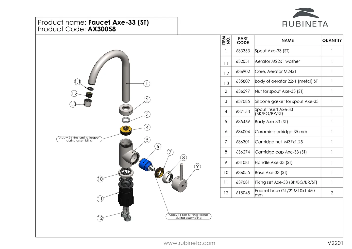 KÖÖGISEGISTI RUBINETA AXE-33 ROOSTEVABA TERAS