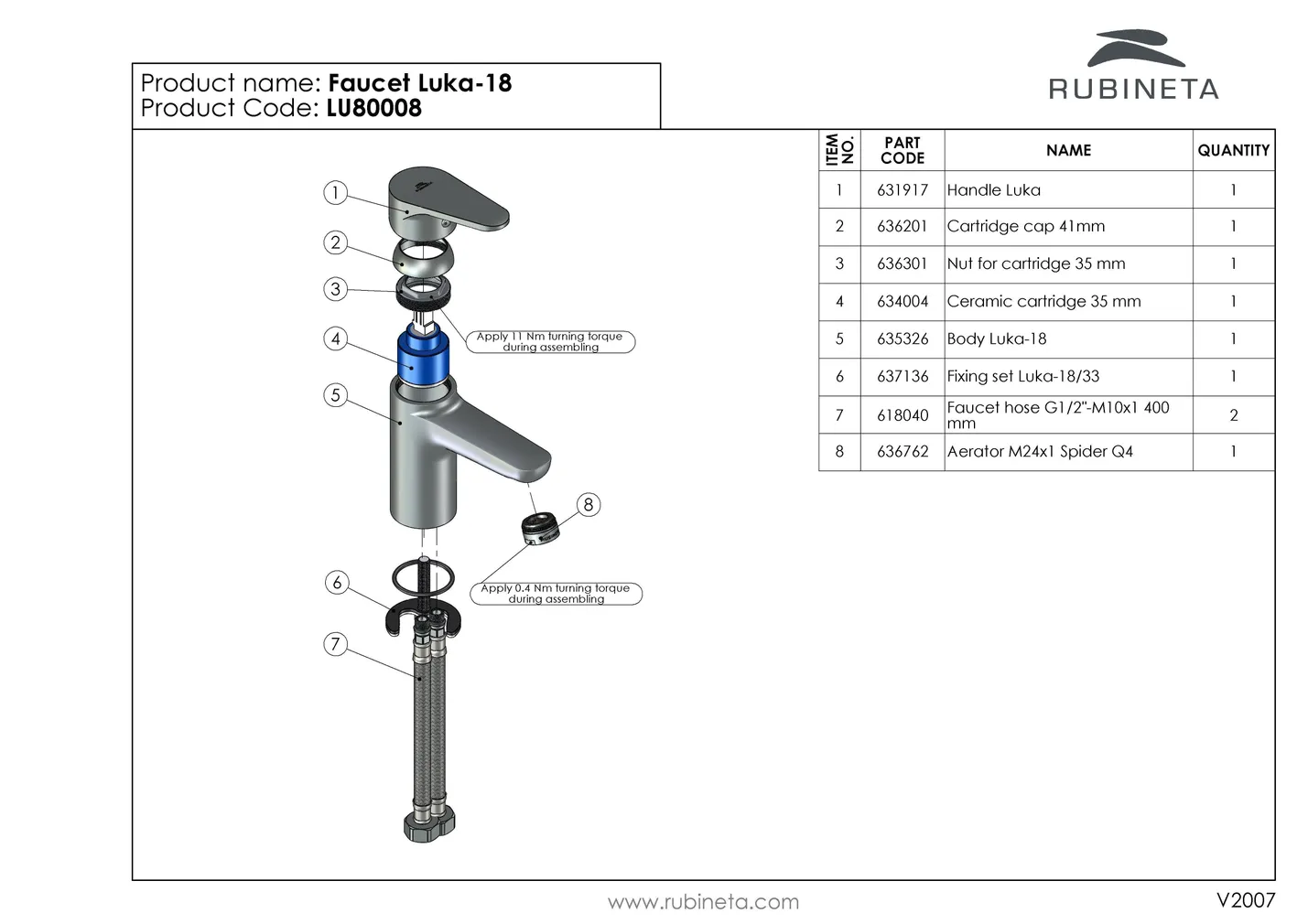 VALAMUSEGISTI RUBINETA LUKA-18 KROOM