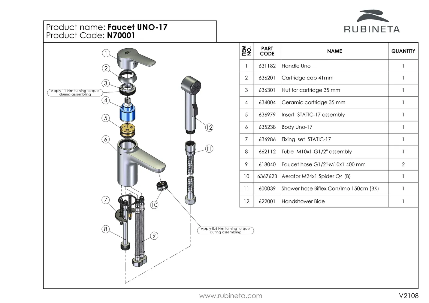 VALAMUSEGISTI RUBINETA UNO-17 BIDEEDUŠIGA KROOM