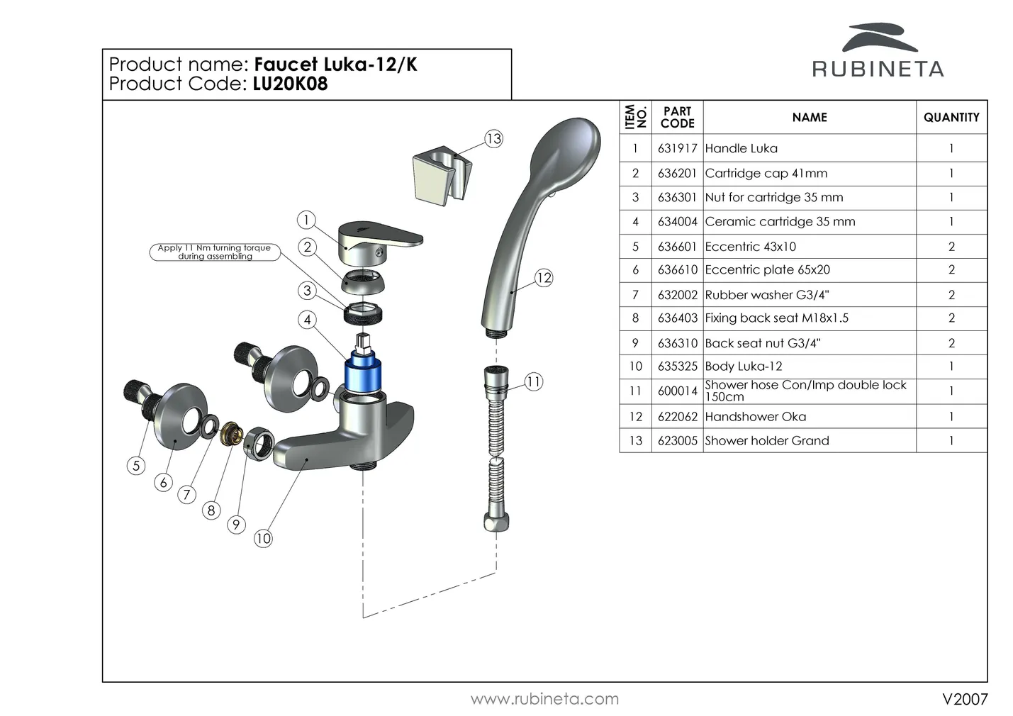 DUŠISEGISTI RUBINETA LUKA-12/K DUŠIKOMPL. KROOM