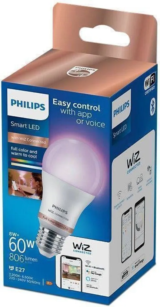 LED LAMP PHILIPS SMART 8W E27 A60 2200-6500 RGB 806LM WIFI BT