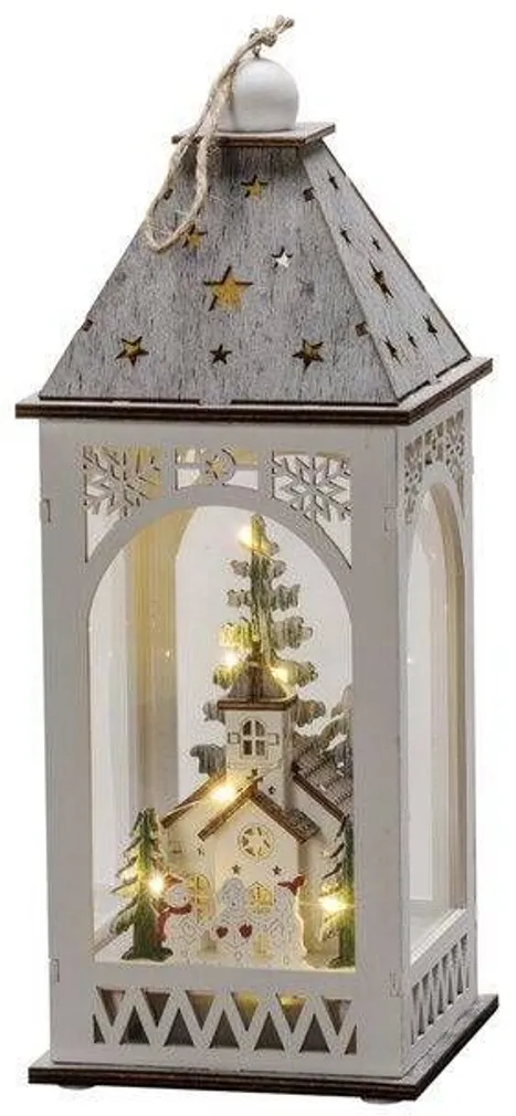 JÕULUKAUNISTUS KONSTSMIDE PUIDUST LATERN KIRIK JA JÕULUMEES 11X11X29