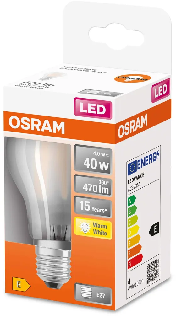 LED LAMP OSRAM 4W A40 E27 470LM 2700K CLASSIC MATT