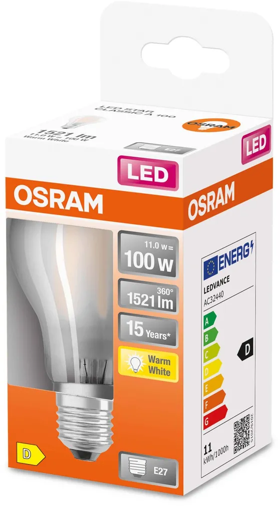 LED LAMP OSRAM 11W A100 E27 1521LM 2700K CLASSIC MATT