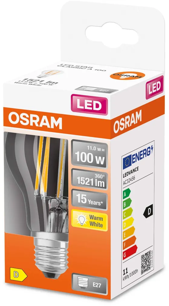 LED LAMP OSRAM 11W A100 E27 1521LM 2700K CLASSIC FIL.