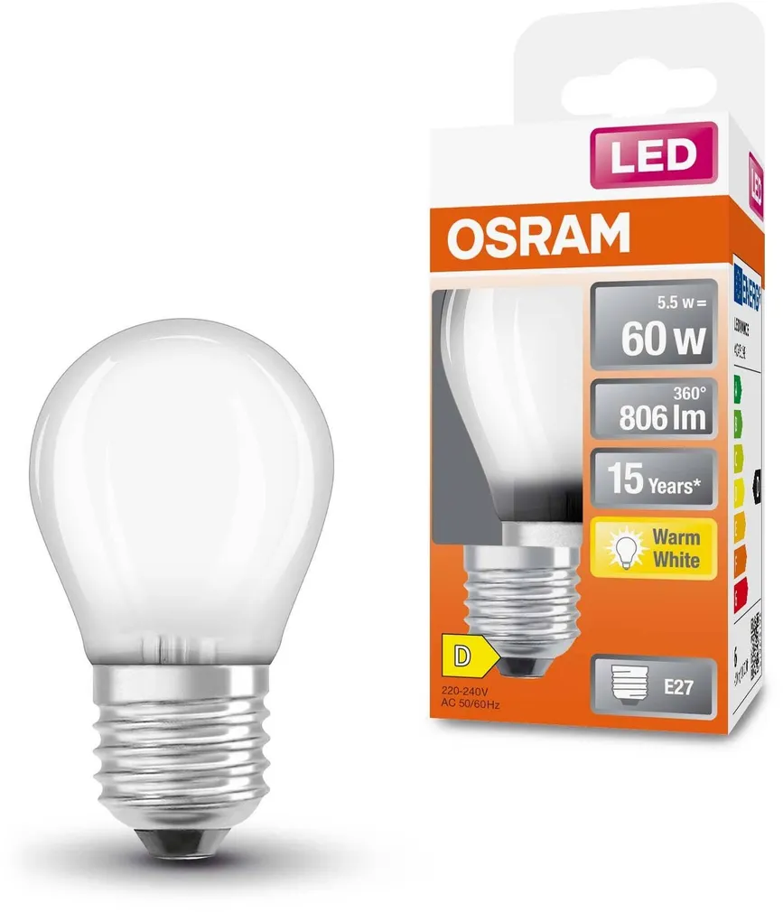 LED LAMP OSRAM 5,5W P45 E27 806LM 2700K CLASSIC MATT