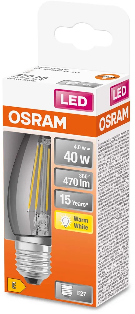 LED LAMP OSRAM 4W B35 E27 470LM 2700K CLASSIC FIL.