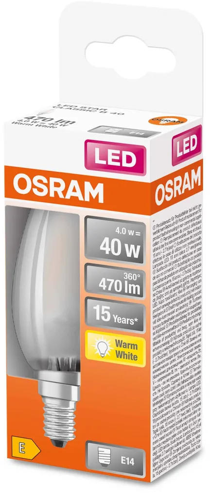 LED LAMP OSRAM 4W B35 E14 470LM 2700K CLASSIC MATT