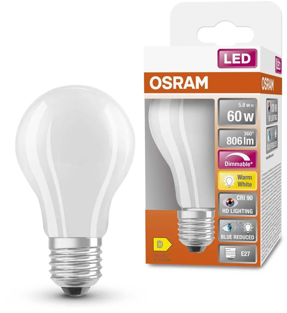 LED LAMP OSRAM 5,8W A60 E27 806LM 2700K CLASSIC MATT