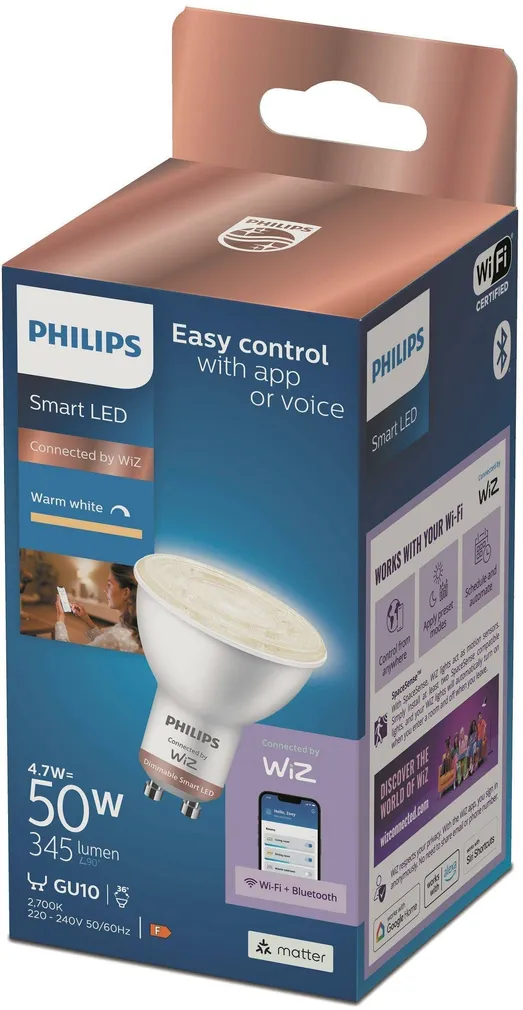 LED LAMP PHILIPS SMART 4,7W GU10 PAR16 2700 345LM WIFI BT