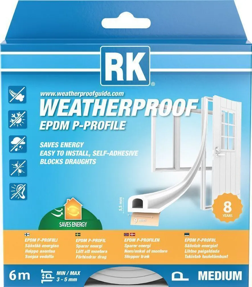 AKNA- JA UKSETIHEND RK EPDM MEDIUM P-PROFIIL VALGE 6M