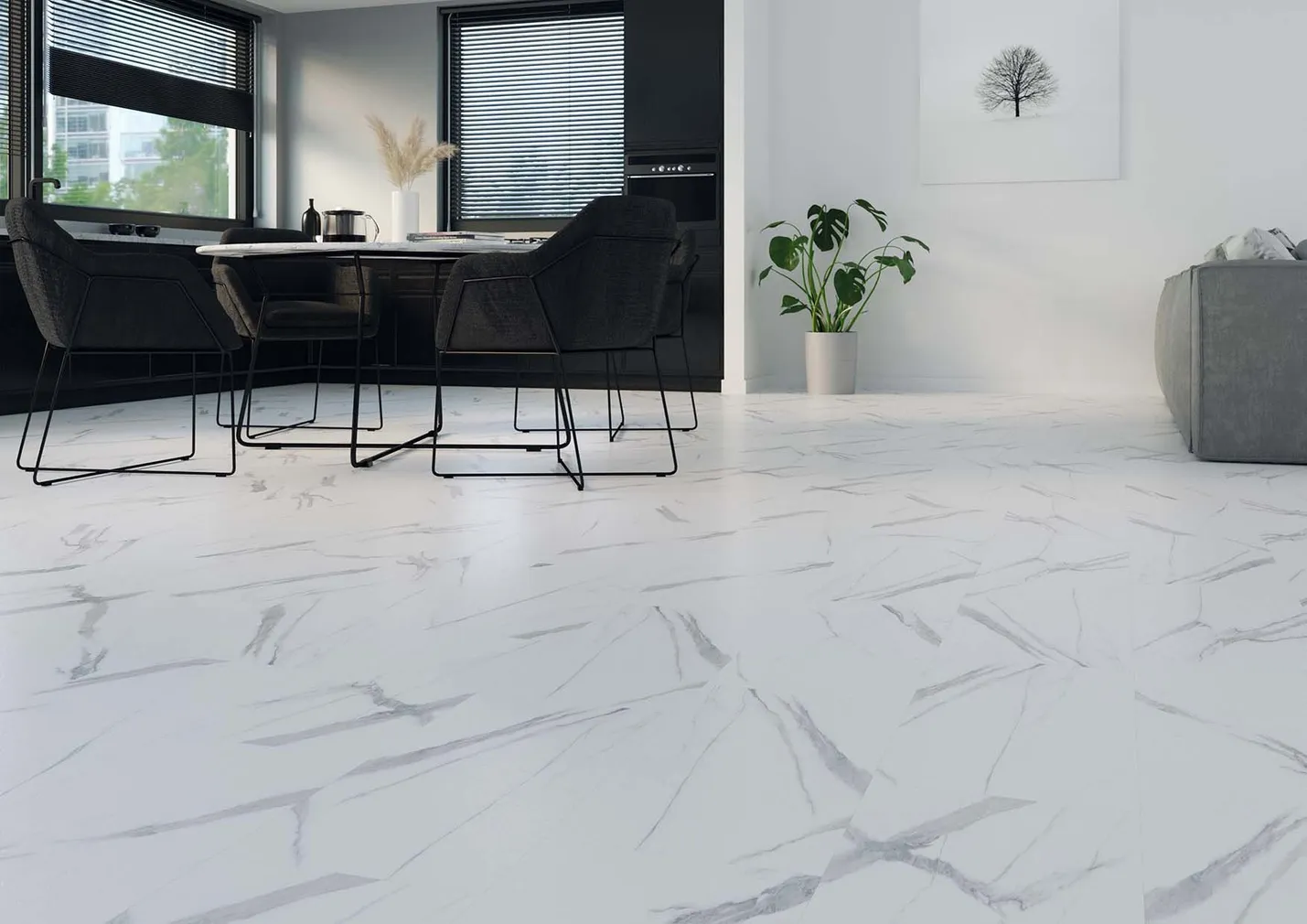 VINÜÜLPARKETT AFIRMAX SPC 4MM BICLICK XXL SNOW CARRARA