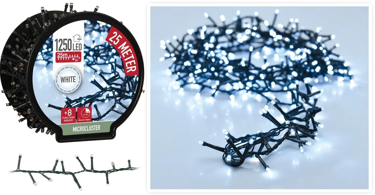JÕULUVALGUSTUS 1250 LED'I, IP44, VALGE VALGUS